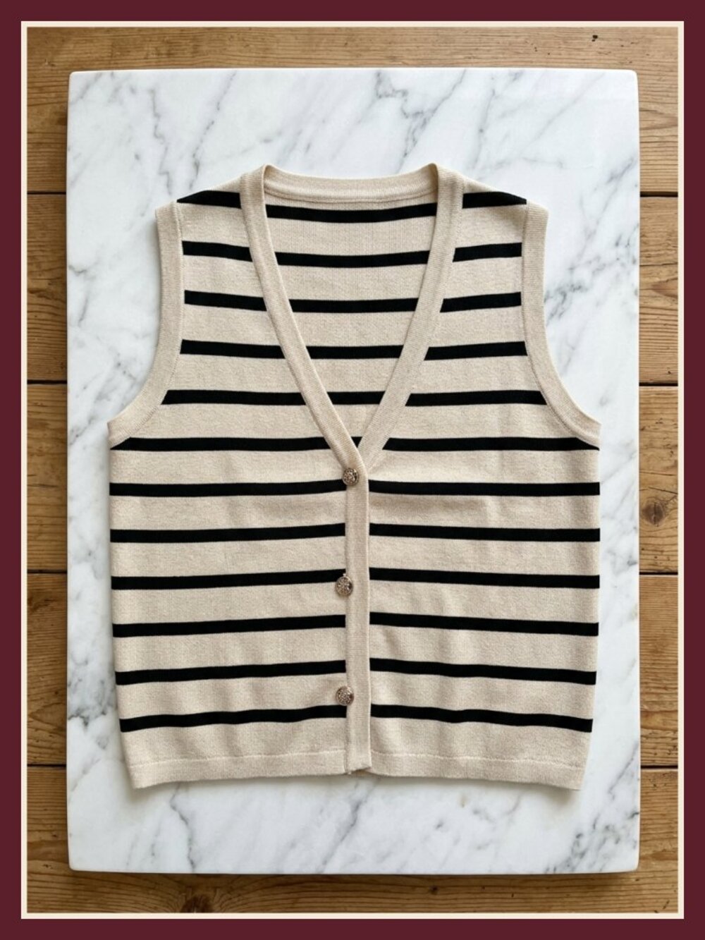 Women's Striped V Neck Button Up Sweater Vest Sleeveless Knit Top